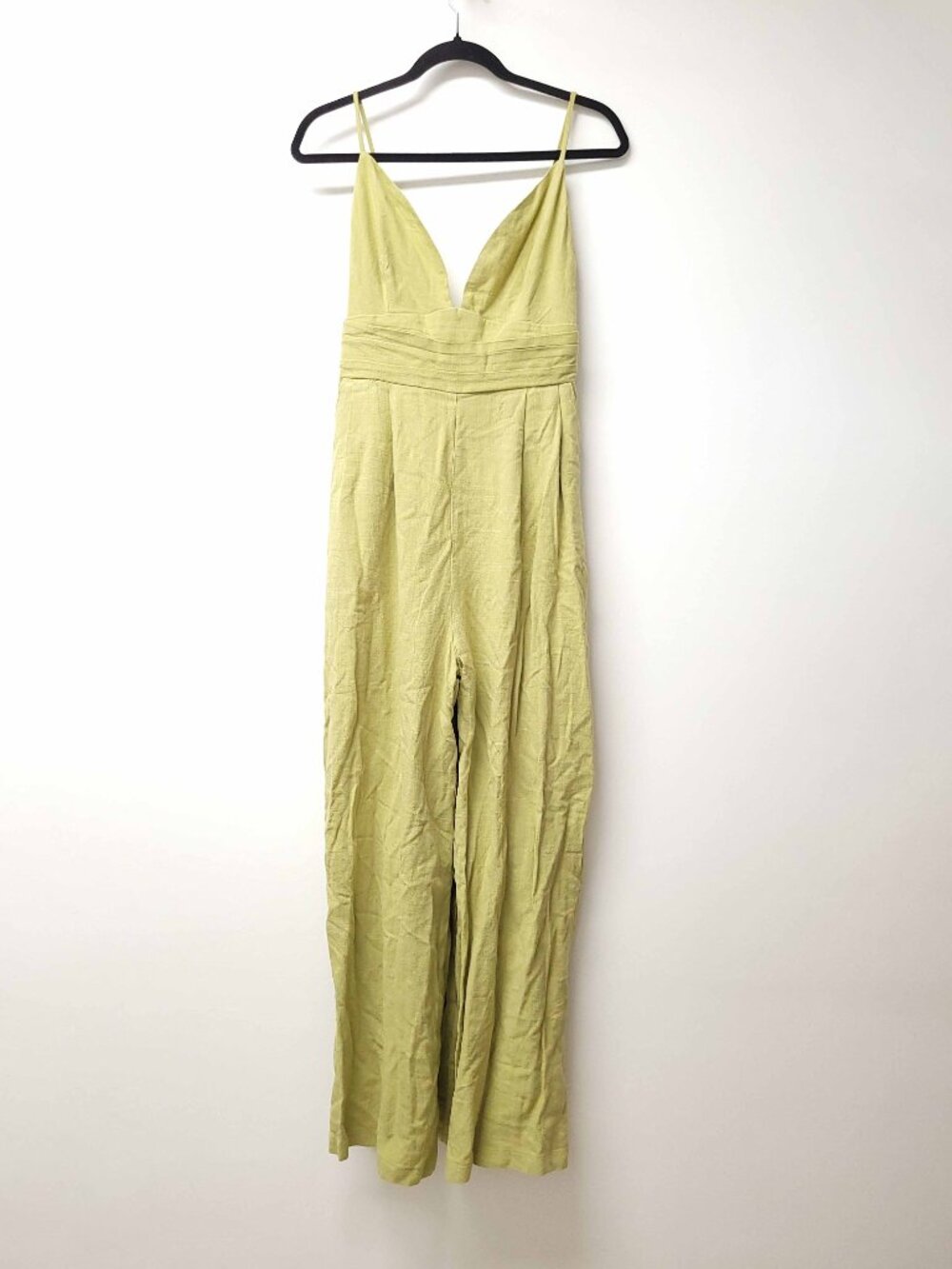 NWT A. peach Plunge Neck Sleeveless Wide Leg Jumpsuit Size L Linen Blend
